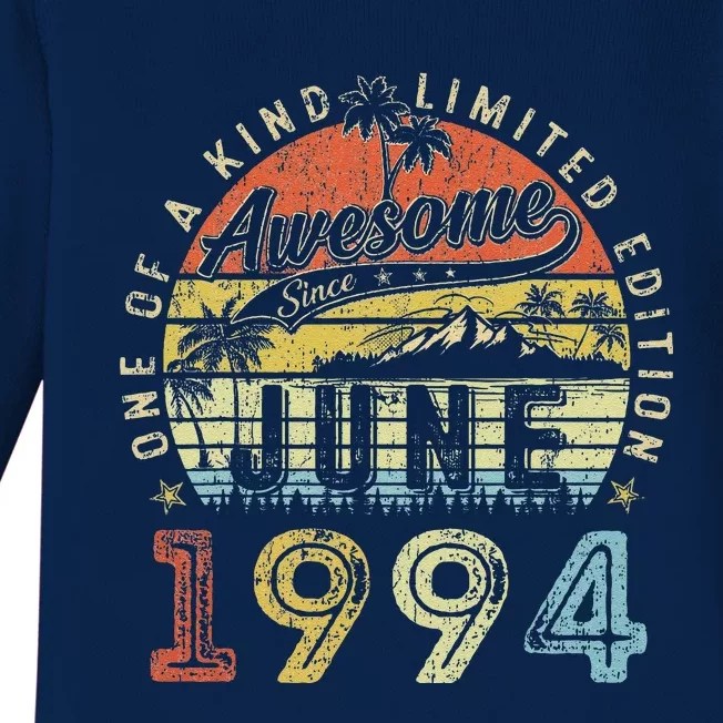 29 Year Old Awesome Since June 1994 29th Birthday Baby Long Sleeve Bodysuit