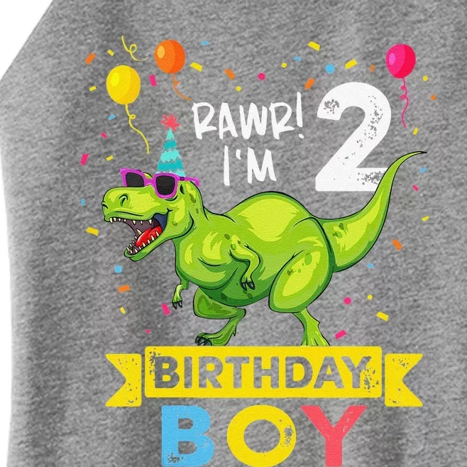 2 Year Old 2nd Birthday Boy T Rex Dinosaur T Women’s Perfect Tri Rocker Tank