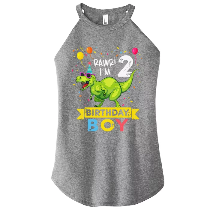 2 Year Old 2nd Birthday Boy T Rex Dinosaur T Women’s Perfect Tri Rocker Tank