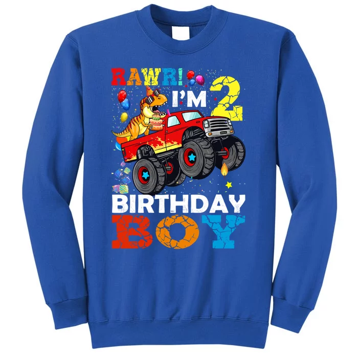 2 Year Old Gift 2nd Birthday Boy Dinosaur Monster Truck Great Gift Sweatshirt