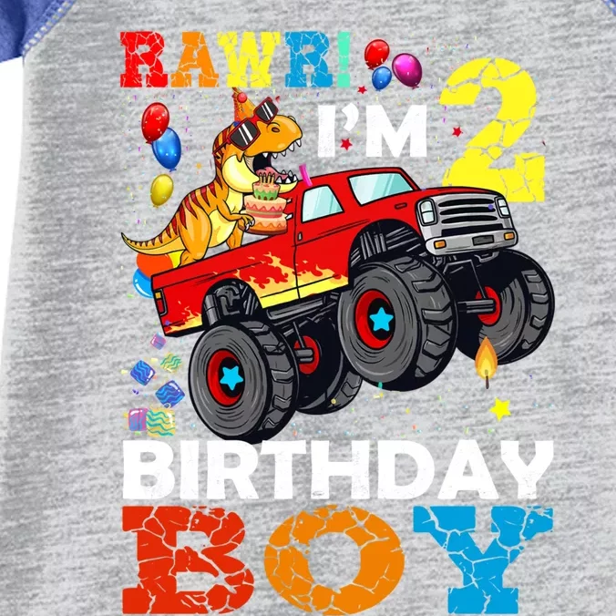 2 Year Old Gift 2nd Birthday Boy Dinosaur Monster Truck Great Gift Infant Baby Jersey Bodysuit