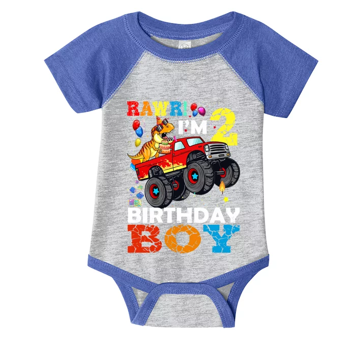 2 Year Old Gift 2nd Birthday Boy Dinosaur Monster Truck Great Gift Infant Baby Jersey Bodysuit