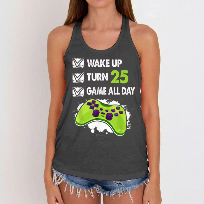 25 Year Old Gifts  Boy Gamer Birthday Party 25th Birthday Women's Knotted Racerback Tank