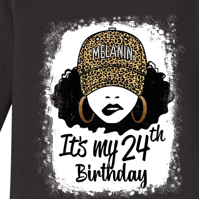 24 Years Old Leopard Melanin Girl It's My 24th Birthday Baby Long Sleeve Bodysuit