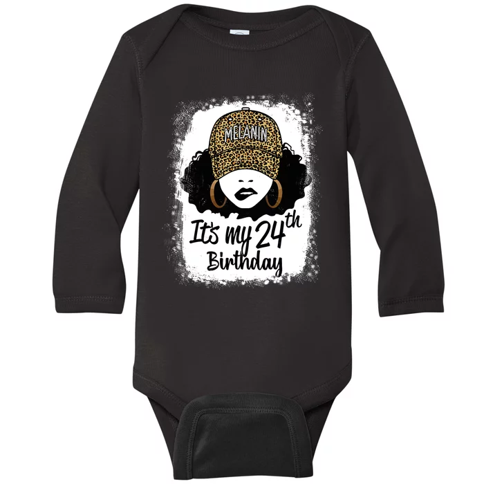 24 Years Old Leopard Melanin Girl It's My 24th Birthday Baby Long Sleeve Bodysuit