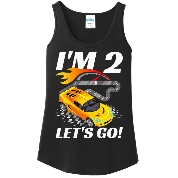 2 Year Old 2nd Racing Racecar Birthday Party Ladies Essential Tank