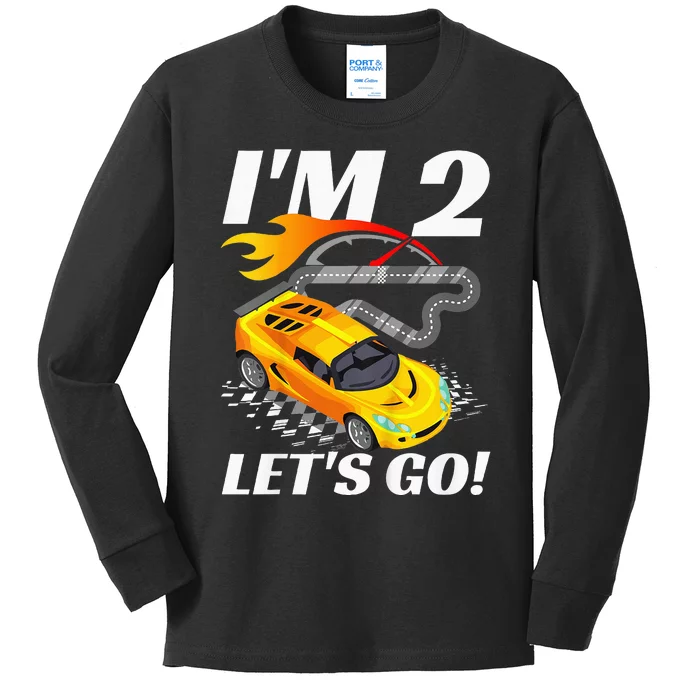 2 Year Old 2nd Racing Racecar Birthday Party Kids Long Sleeve Shirt