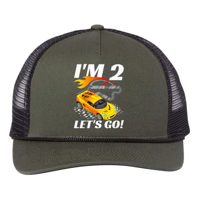 2 Year Old 2nd Racing Racecar Birthday Party Retro Rope Trucker Hat Cap