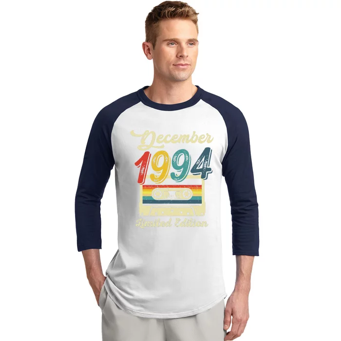 28 Years Old Gift Retro December 1994 Cassette 28th Birthday Baseball Sleeve Shirt