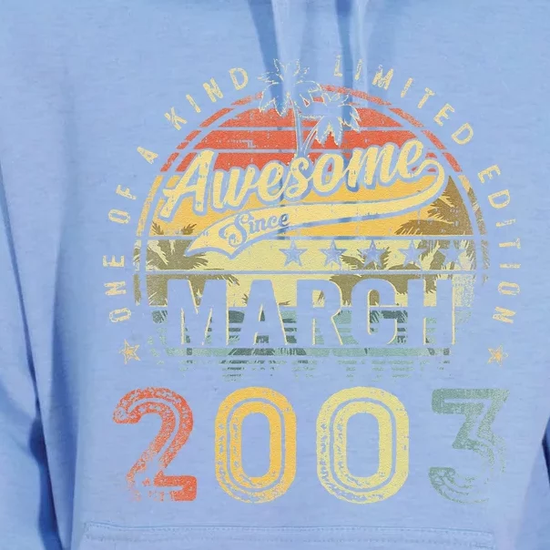 20 Year Old Awesome Since March 2003 20th Birthday Unisex Surf Hoodie