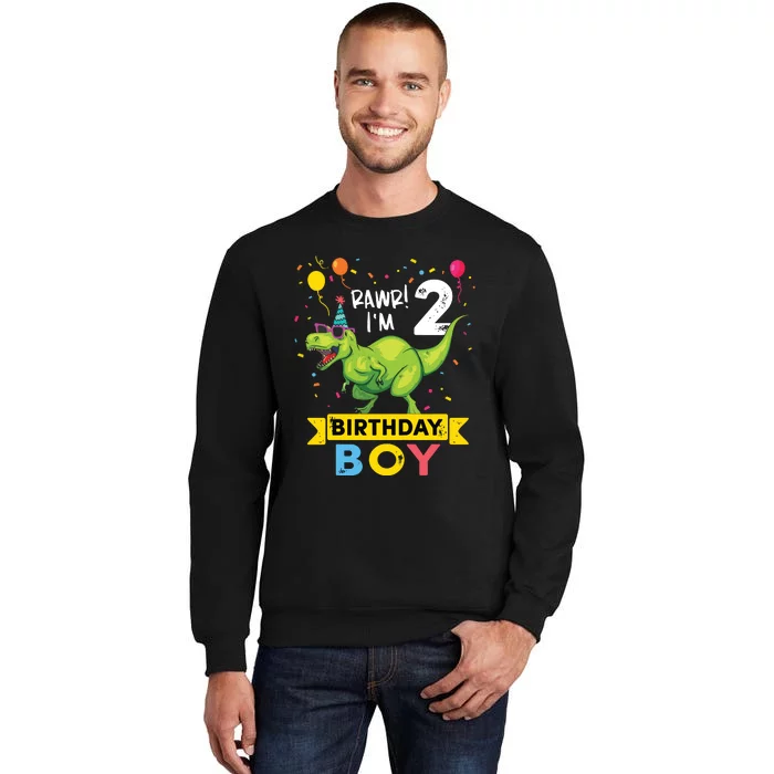 2 Year Old 2nd Birthday T Rex Dinosaur Tall Sweatshirt