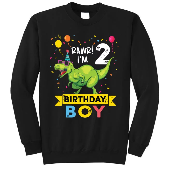 2 Year Old 2nd Birthday T Rex Dinosaur Tall Sweatshirt