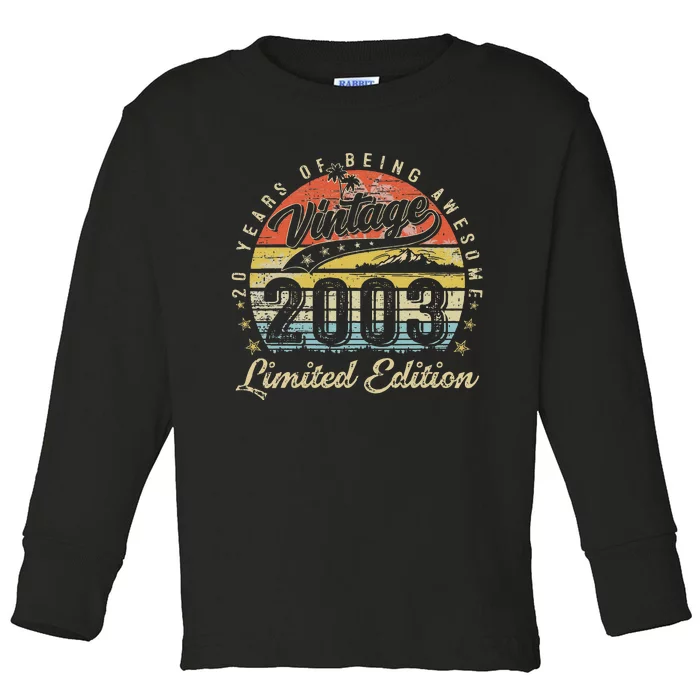 20 Year Old Gifts Vintage 2003 Limited Edition 20th Birthday Toddler Long Sleeve Shirt