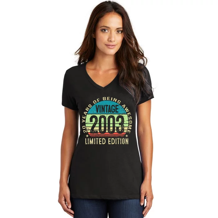 20 Year Old Giftss N Vintage 2003 20th Birthday Women's V-Neck T-Shirt