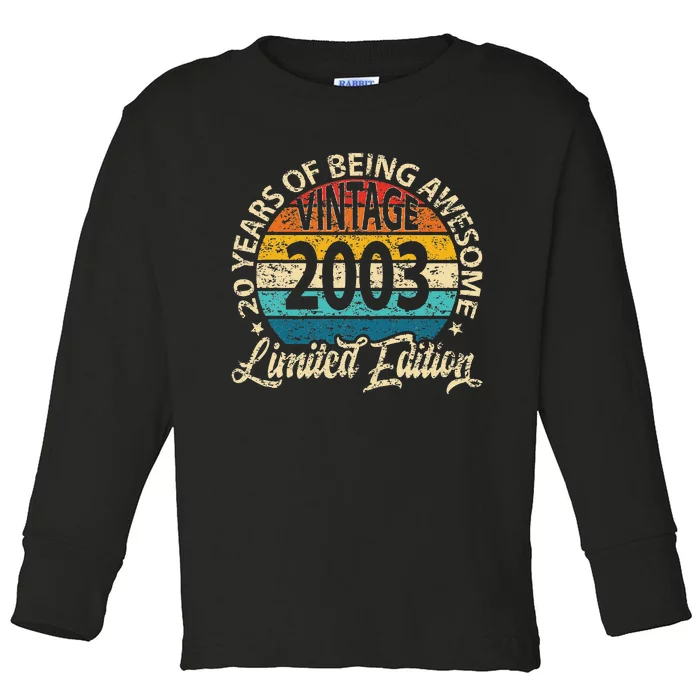 20 Years Of Being Awesome Vintage 2003 Bday 20th Birthday Toddler Long Sleeve Shirt