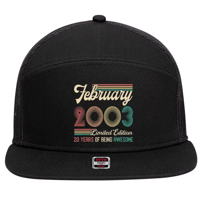 20 Years Old Gifts Vintage February 2003 20th Birthday 7 Panel Mesh Trucker Snapback Hat