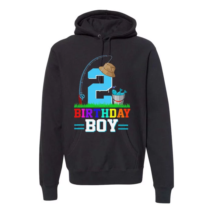 2 Year Old Fishing 2nd Birthday Bday Party Decorations Gift Premium Hoodie