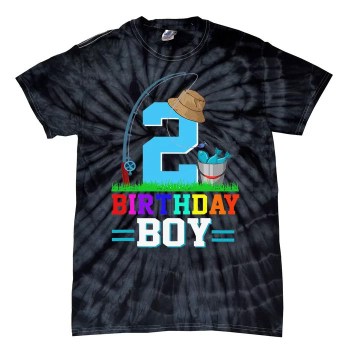 2 Year Old Fishing 2nd Birthday Bday Party Decorations Gift Tie-Dye T-Shirt