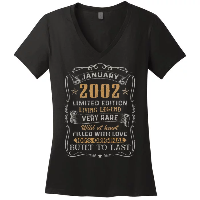 21 Year Old Awesome Since January 2002 21st Birthday Gift Women's V-Neck T-Shirt