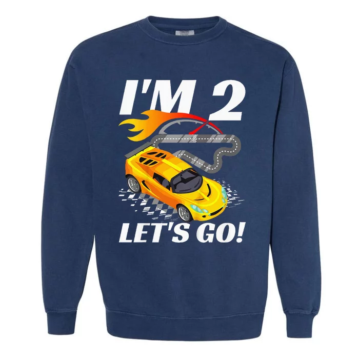 2 Year Old 2nd Racing Racecar Birthday Party Garment-Dyed Sweatshirt