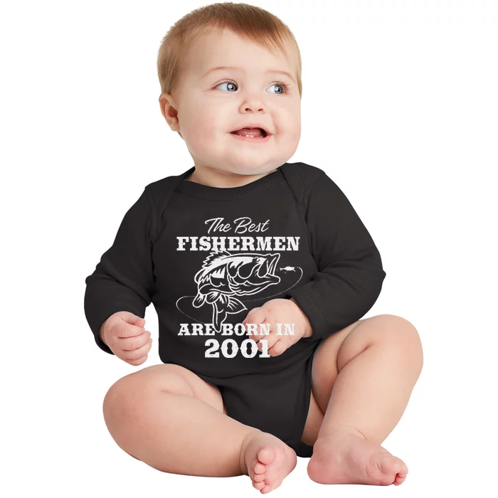 22 Year Old Fisherman Fishing 2001 22nd Birthday Gift Baby Long Sleeve Bodysuit