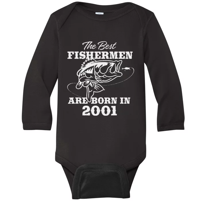 22 Year Old Fisherman Fishing 2001 22nd Birthday Gift Baby Long Sleeve Bodysuit