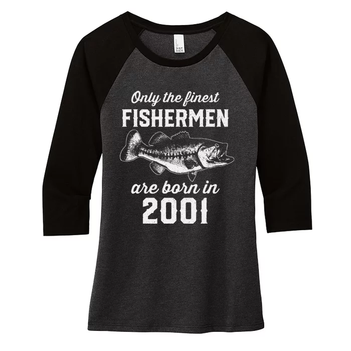 22 Year Old Fisherman Fishing 2001 22nd Birthday Women's Tri-Blend 3/4-Sleeve Raglan Shirt