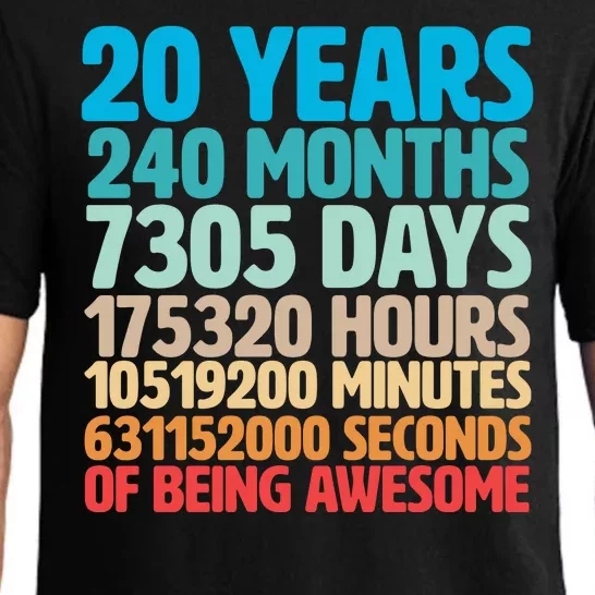 20 Years Of Being Awesome 20th Birthday Time Breakdown Pajama Set