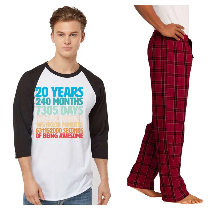 20 Years Of Being Awesome 20th Birthday Time Breakdown Raglan Sleeve Pajama Set