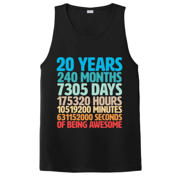 20 Years Of Being Awesome 20th Birthday Time Breakdown Performance Tank