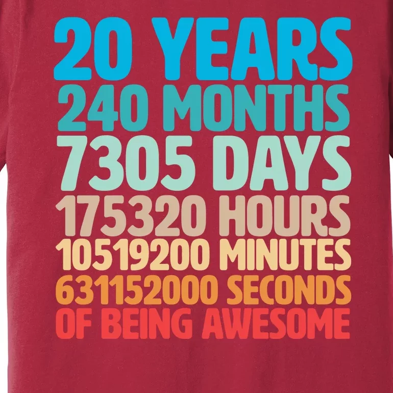 20 Years Of Being Awesome 20th Birthday Time Breakdown Premium T-Shirt