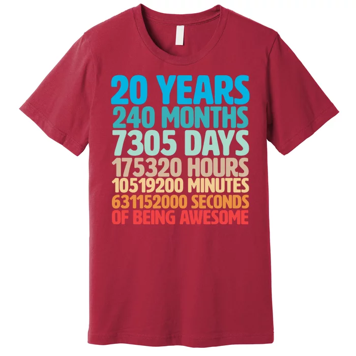 20 Years Of Being Awesome 20th Birthday Time Breakdown Premium T-Shirt