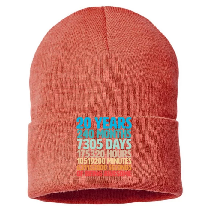 20 Years Of Being Awesome 20th Birthday Time Breakdown Sustainable Knit Beanie