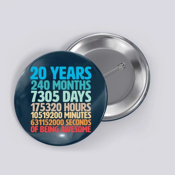 20 Years Of Being Awesome 20th Birthday Time Breakdown Button