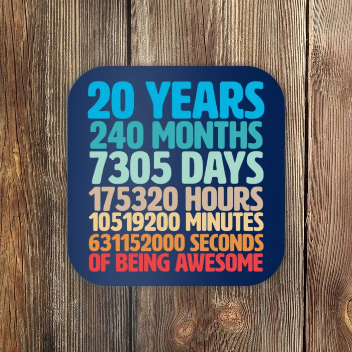 20 Years Of Being Awesome 20th Birthday Time Breakdown Coaster