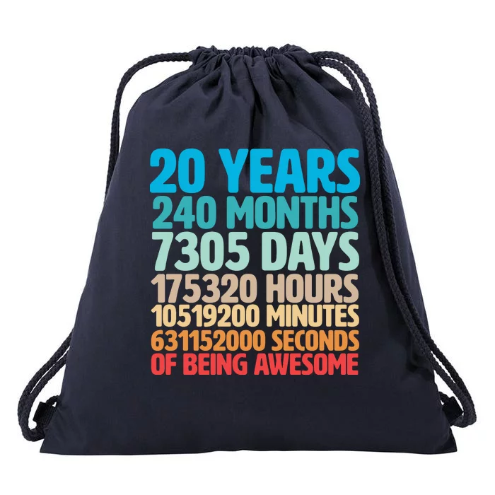 20 Years Of Being Awesome 20th Birthday Time Breakdown Drawstring Bag