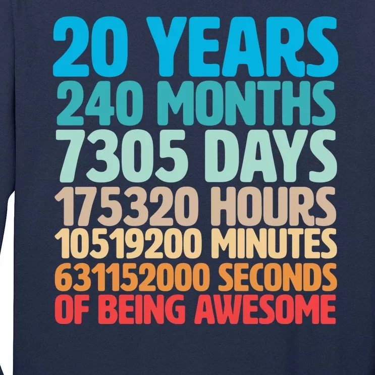 20 Years Of Being Awesome 20th Birthday Time Breakdown Tall Long Sleeve T-Shirt