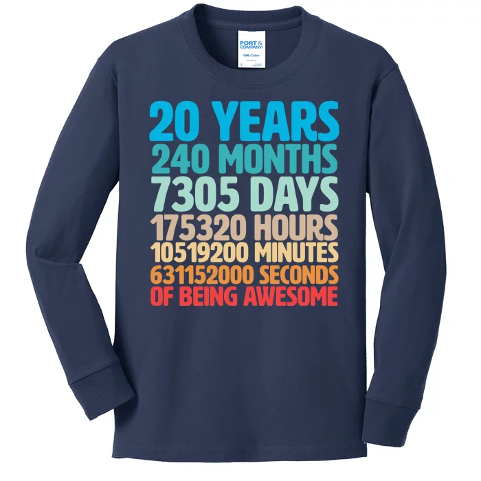 20 Years Of Being Awesome 20th Birthday Time Breakdown Kids Long Sleeve Shirt