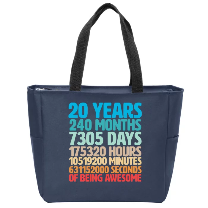 20 Years Of Being Awesome 20th Birthday Time Breakdown Zip Tote Bag