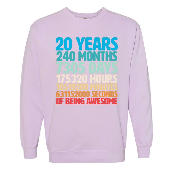 20 Years Of Being Awesome 20th Birthday Time Breakdown Garment-Dyed Sweatshirt