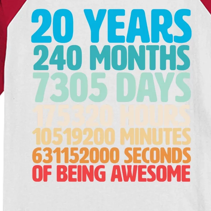 20 Years Of Being Awesome 20th Birthday Time Breakdown Kids Colorblock Raglan Jersey