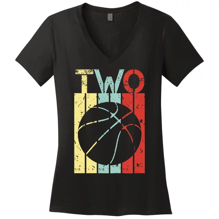 2 Year Old Basketball Second Birthday 2nd Birthday Women's V-Neck T-Shirt