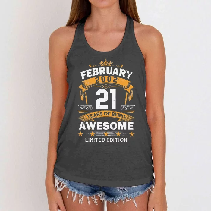 21 Years Old Gift Vintage February 2002 21st Birthday Women's Knotted Racerback Tank