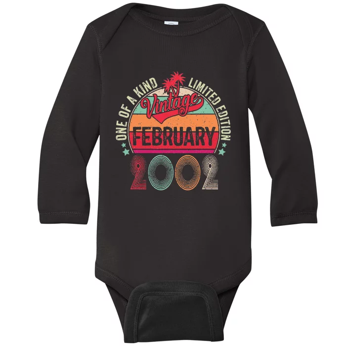 21 Years Old Gifts Vintage February 2002 21st Birthday Baby Long Sleeve Bodysuit