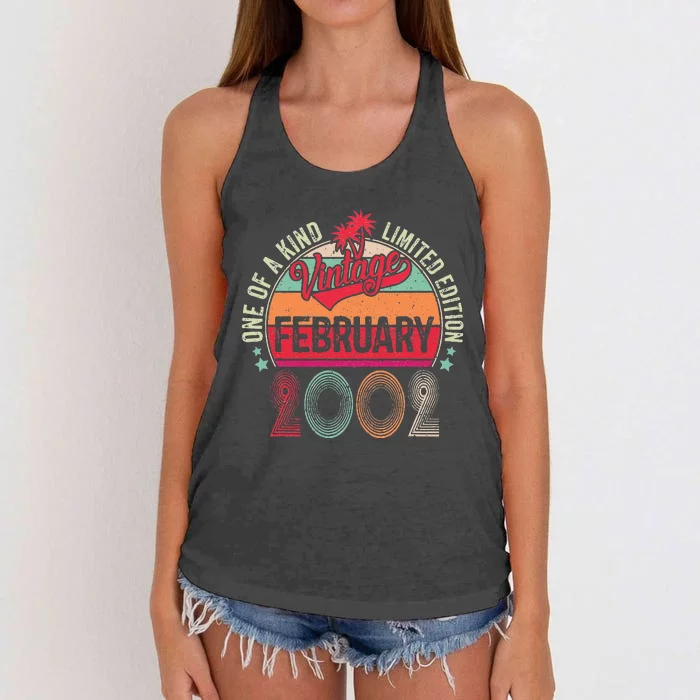 21 Years Old Gifts Vintage February 2002 21st Birthday Women's Knotted Racerback Tank