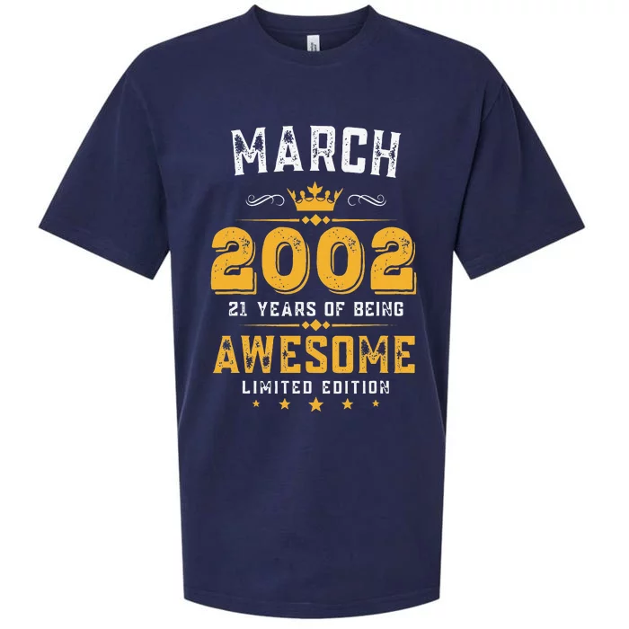 21 Years Old Gifts Vintage March 2002 21st Birthday Sueded Cloud Jersey T-Shirt