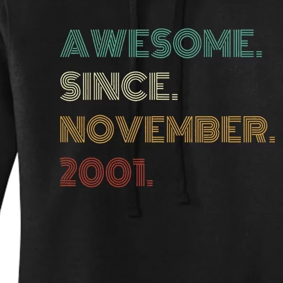 22 Years Old Awesome Since November 2001 22Nd Birthday Women's Pullover Hoodie