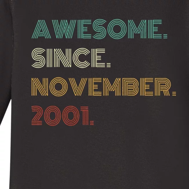 22 Years Old Awesome Since November 2001 22Nd Birthday Baby Long Sleeve Bodysuit