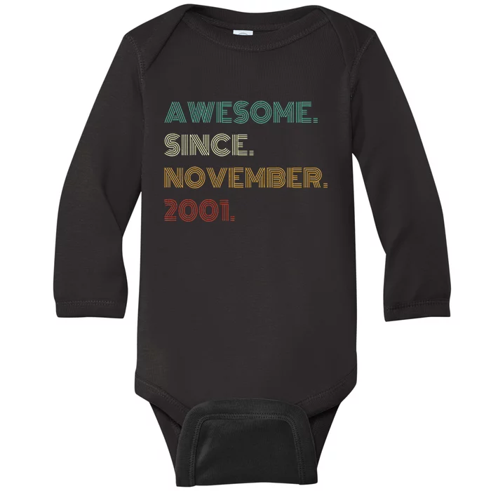 22 Years Old Awesome Since November 2001 22Nd Birthday Baby Long Sleeve Bodysuit