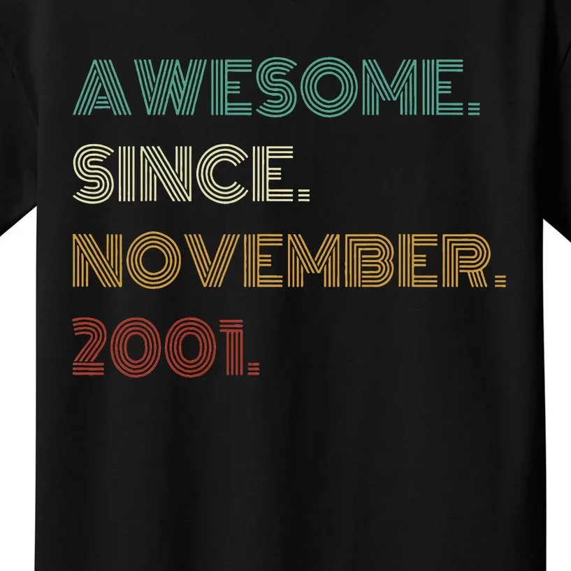 22 Years Old Awesome Since November 2001 22Nd Birthday Kids T-Shirt